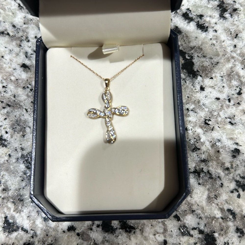 14 KT gold cross necklace with diamonds